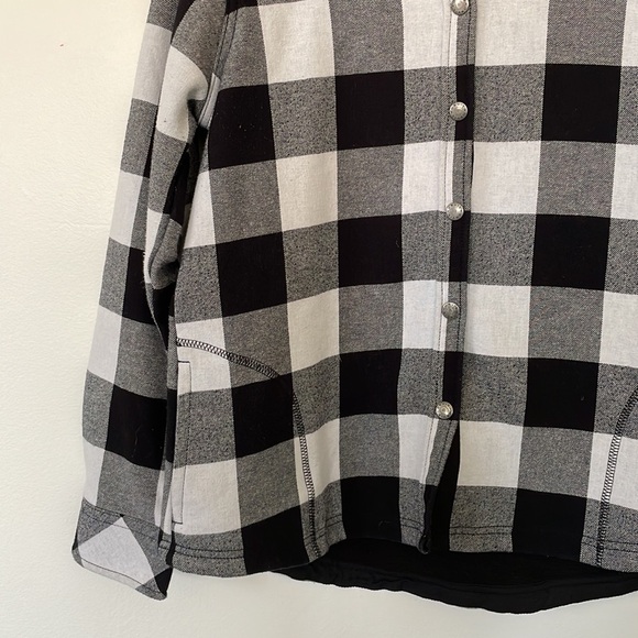 Orvis | Ladies Black White Checker Fleece Lined Button Front Shacket Size Medium - Picture 5 of 14
